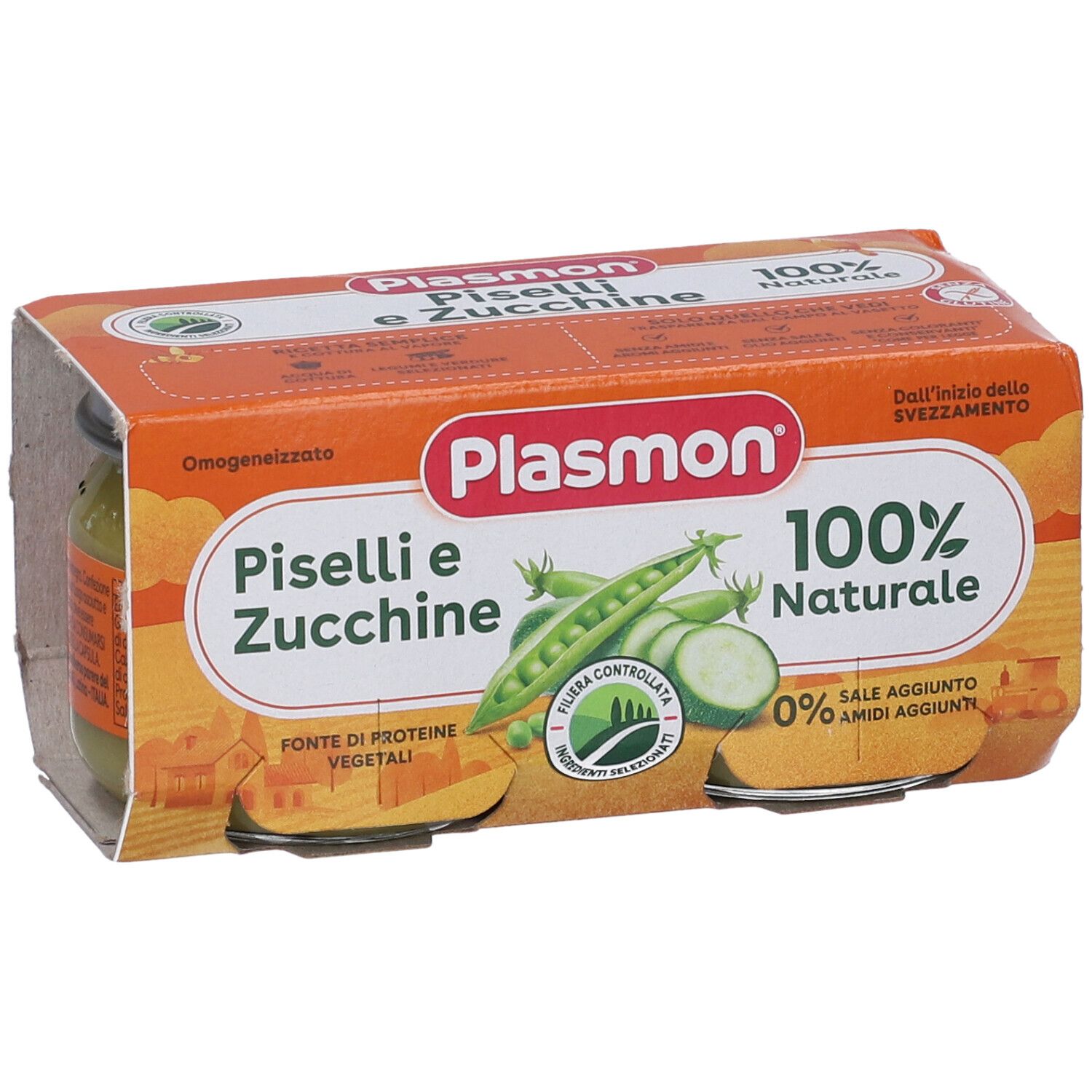 Plasmon Piselli e Zucchine Babybrei im 4er-Pack. Mit Erbsen und Zucchini.