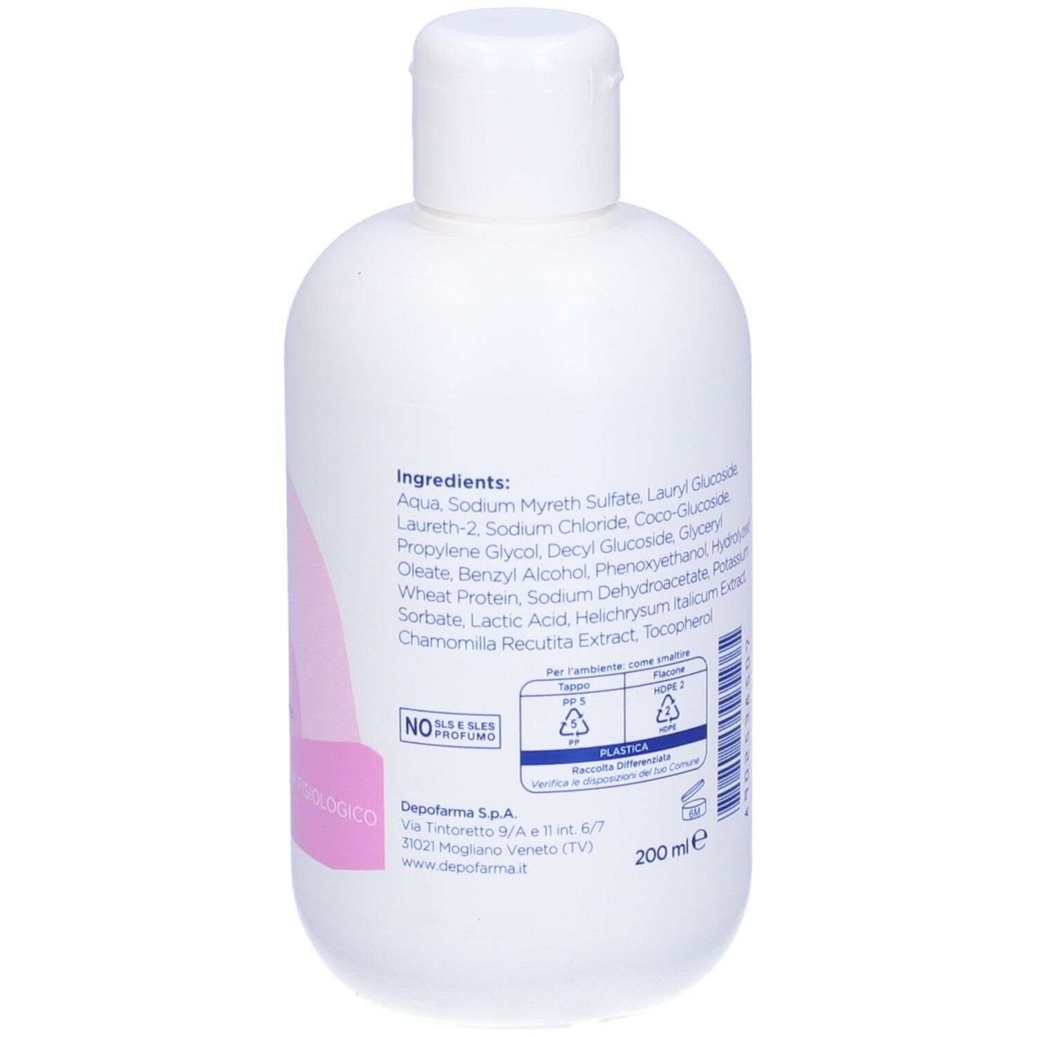 Flacone bianco con testo. Scritta: Elicryso Detergente. Ingredienti, informazioni produttore, 200 ml.