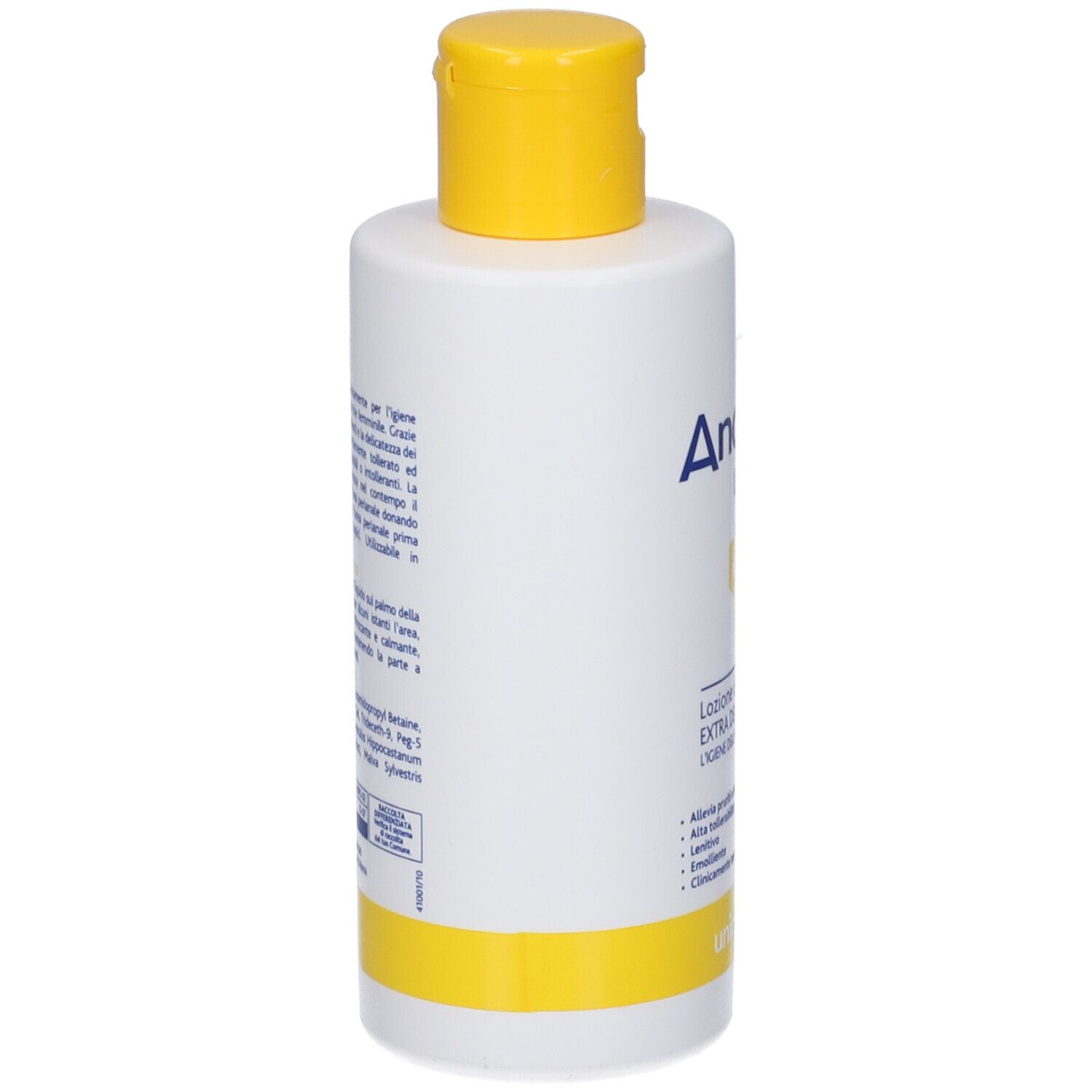 Flasche mit gelbem Verschluss, beschriftet mit 'Anonet Liquido'.