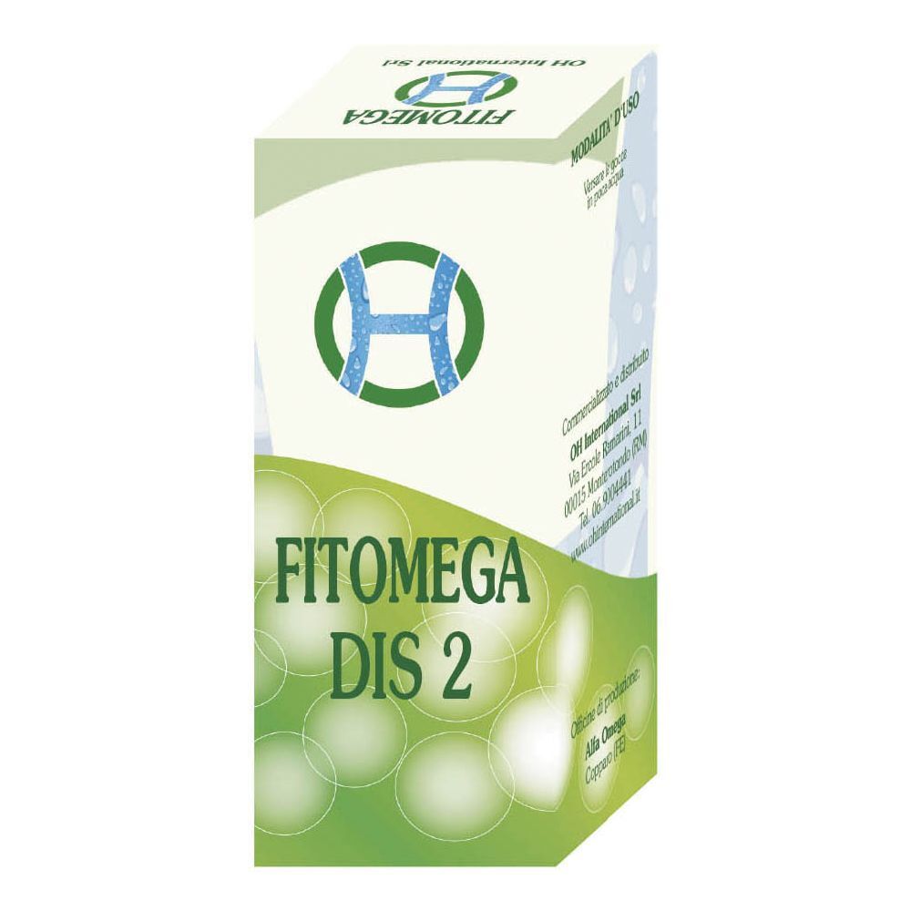 Scatola di Fitomega Dis 2. Confezione verde e bianca con nome e logo del prodotto.