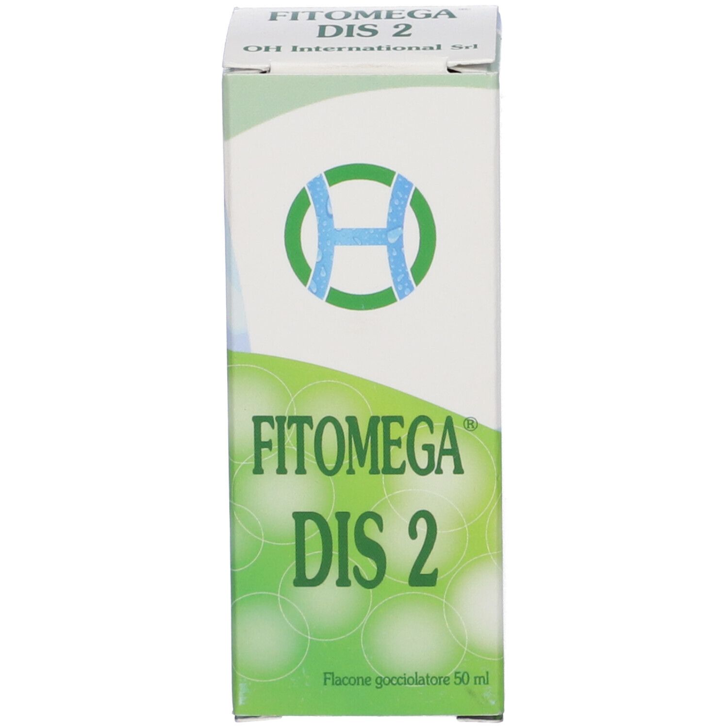Scatola di Fitomega Dis 2. Confezione verde e bianca con nome e logo del prodotto.