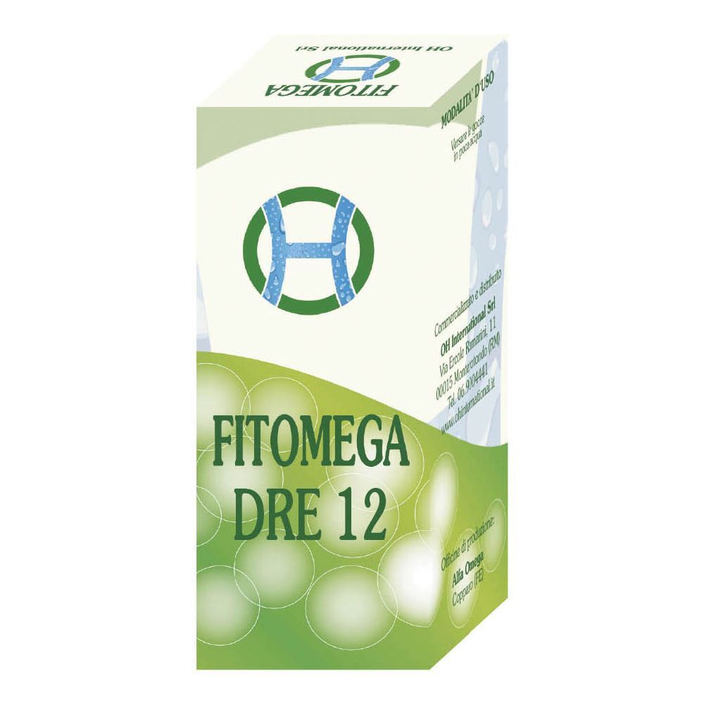 Scatola di Fitomega Dre 12. Confezione verde e bianca con nome del prodotto e logo.