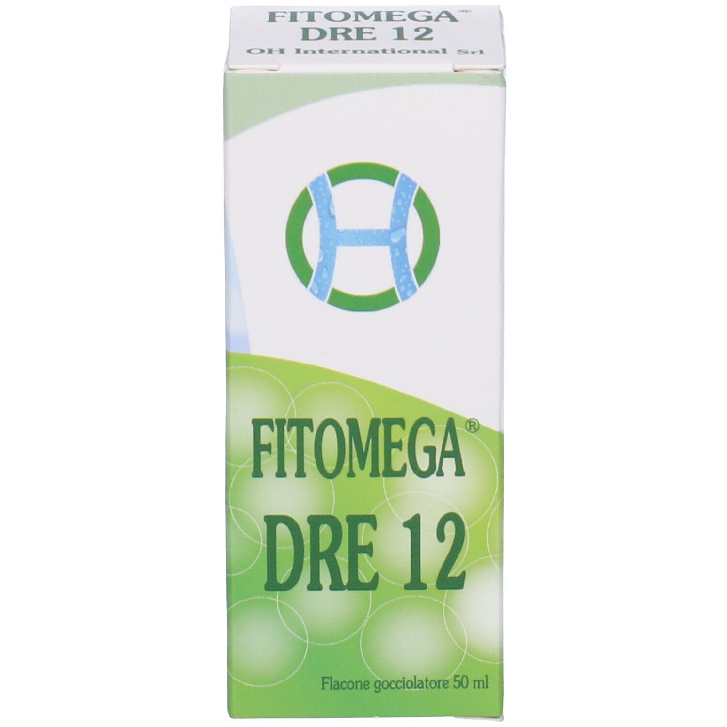 Scatola di Fitomega Dre 12. Confezione verde e bianca con nome del prodotto e logo.