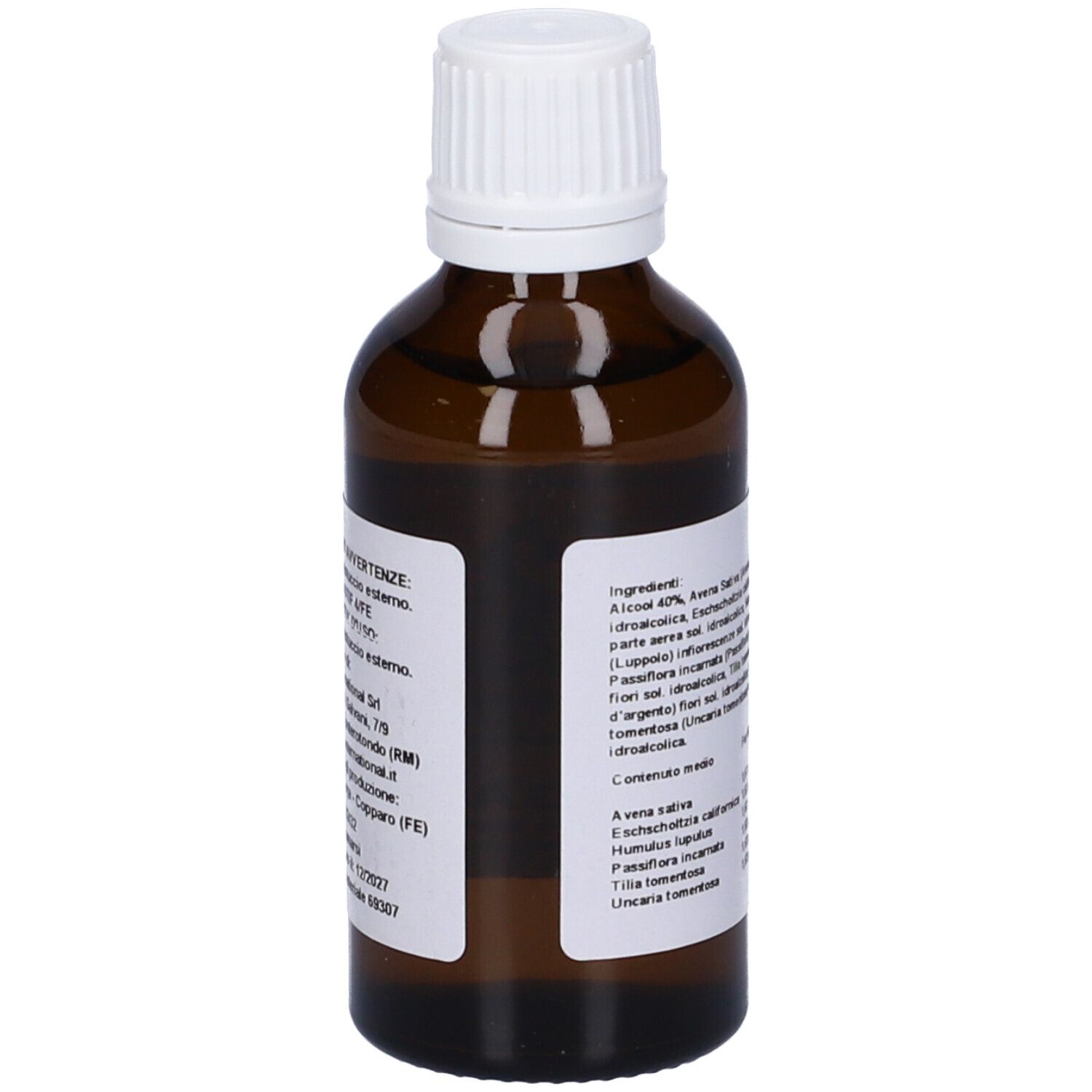 Flacone marrone con tappo bianco. Etichetta con informazioni. Scritto: Fitomega Sin 3.