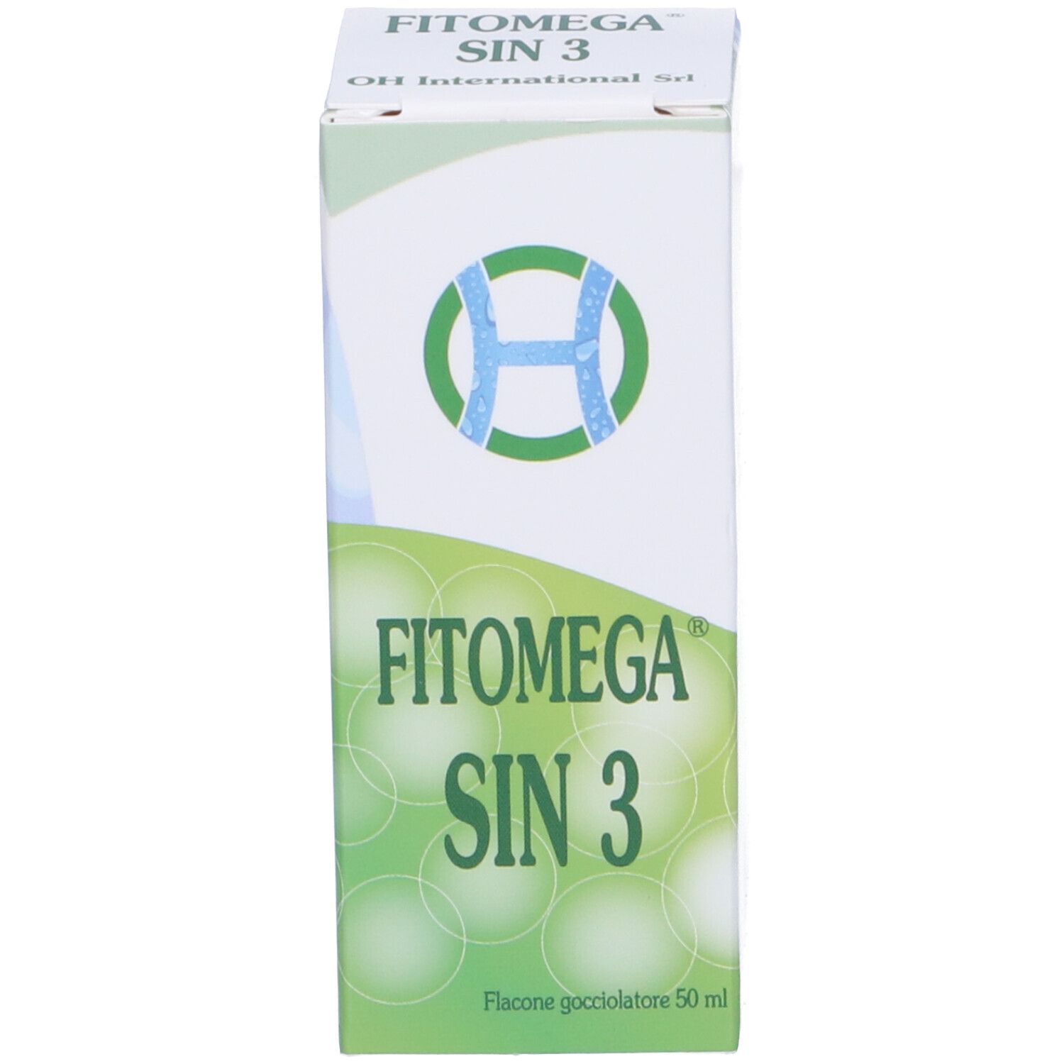 Scatola. Verde e bianca. Scritto: Fitomega Sin 3.