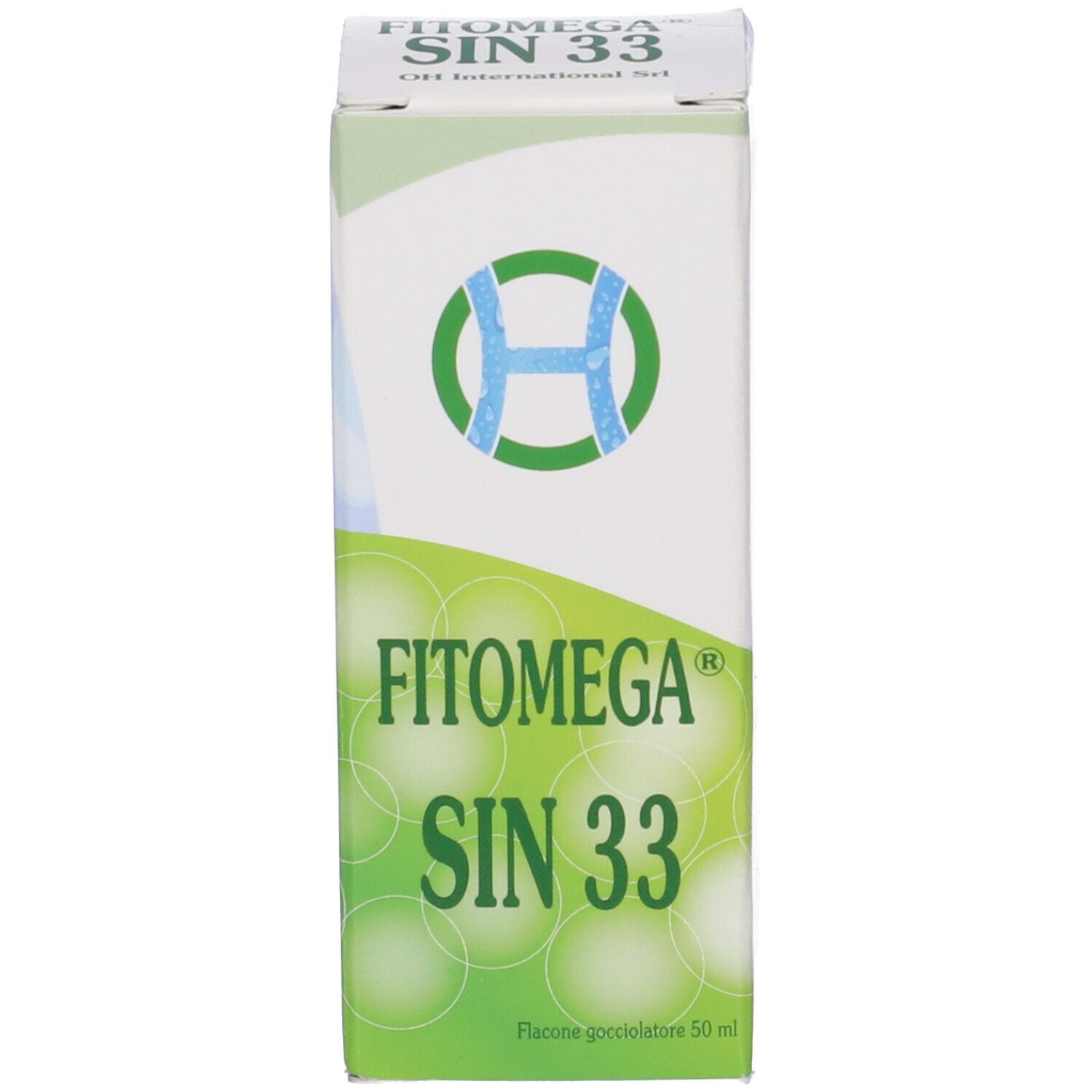 Scatola con nome del prodotto e logo. Design verde e bianco.
