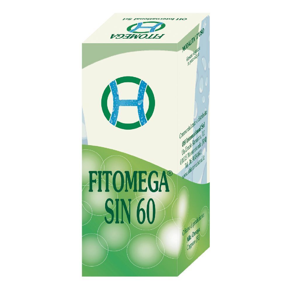 Scatola Fitomega Sin 60. Confezione verde e bianca con nome e logo del prodotto.