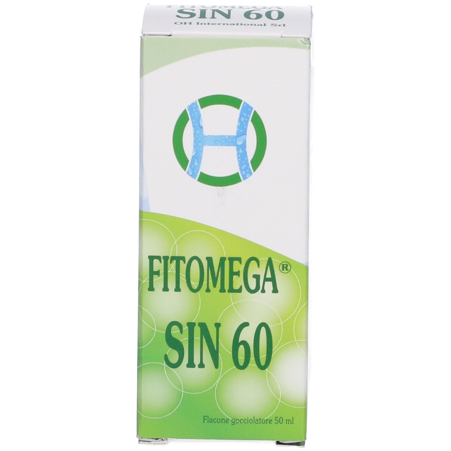 Scatola Fitomega Sin 60. Confezione verde e bianca con nome e logo del prodotto.