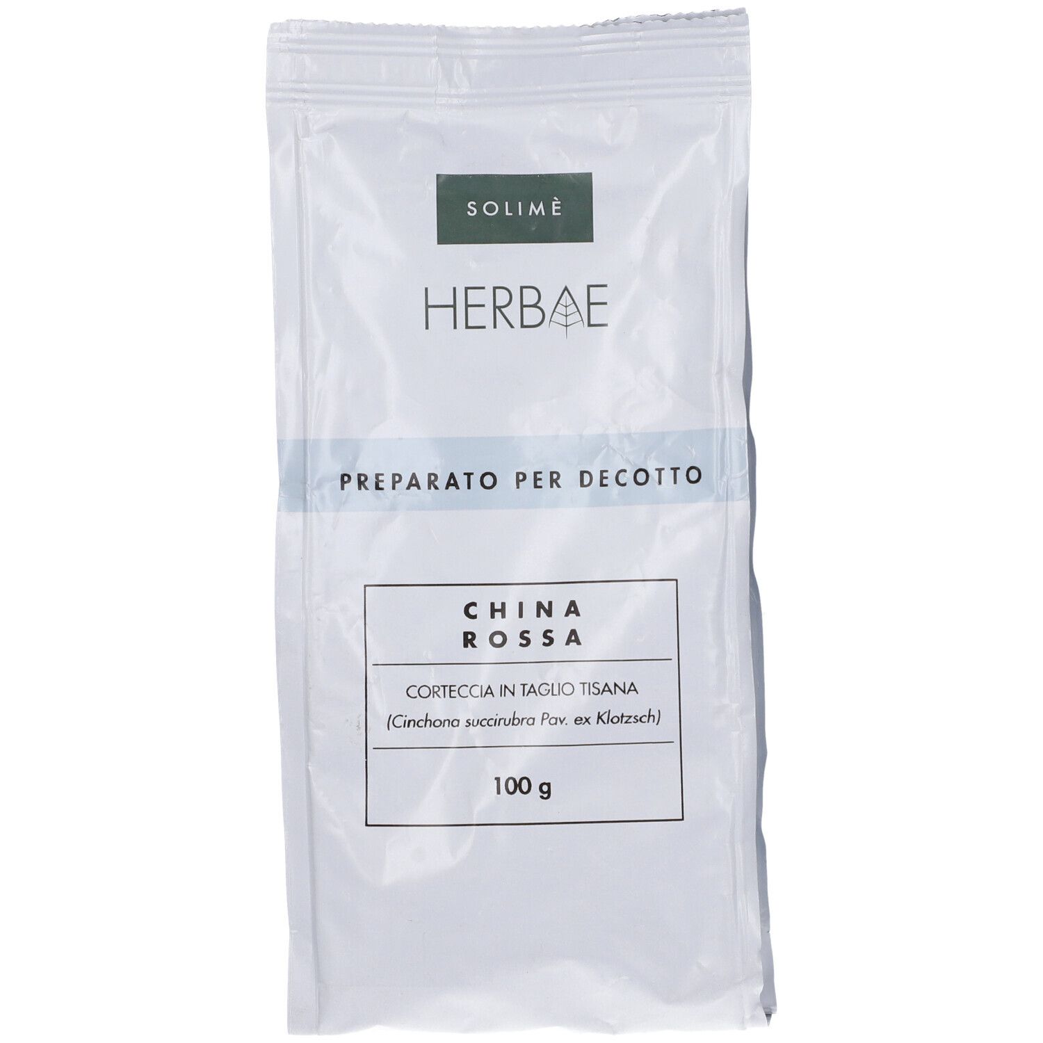 Busta con scritta CHINA ROSSA. Scritta HERBAE. 100 g.
