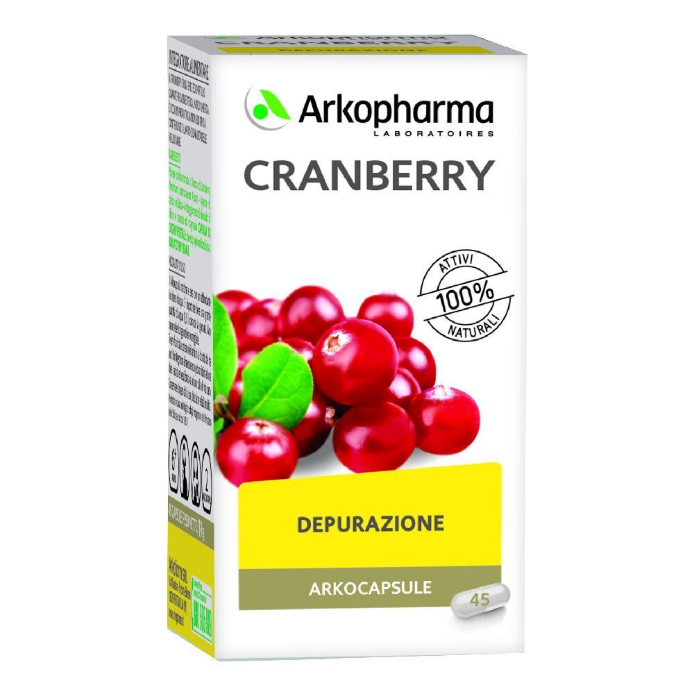 Scatola Arkocapsule® Cranberry. Scritto: Cranberry, Depurazione, 100% naturale. 45 capsule.