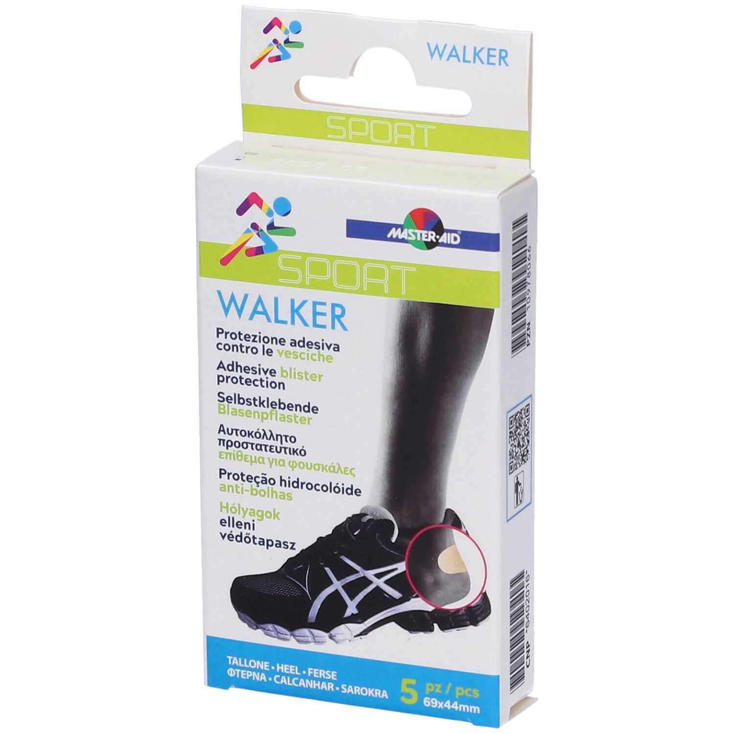 Confezione Master-Aid Sport Walker. Gamba con scarpa e cerotto. 5 pezzi, 69x44mm.