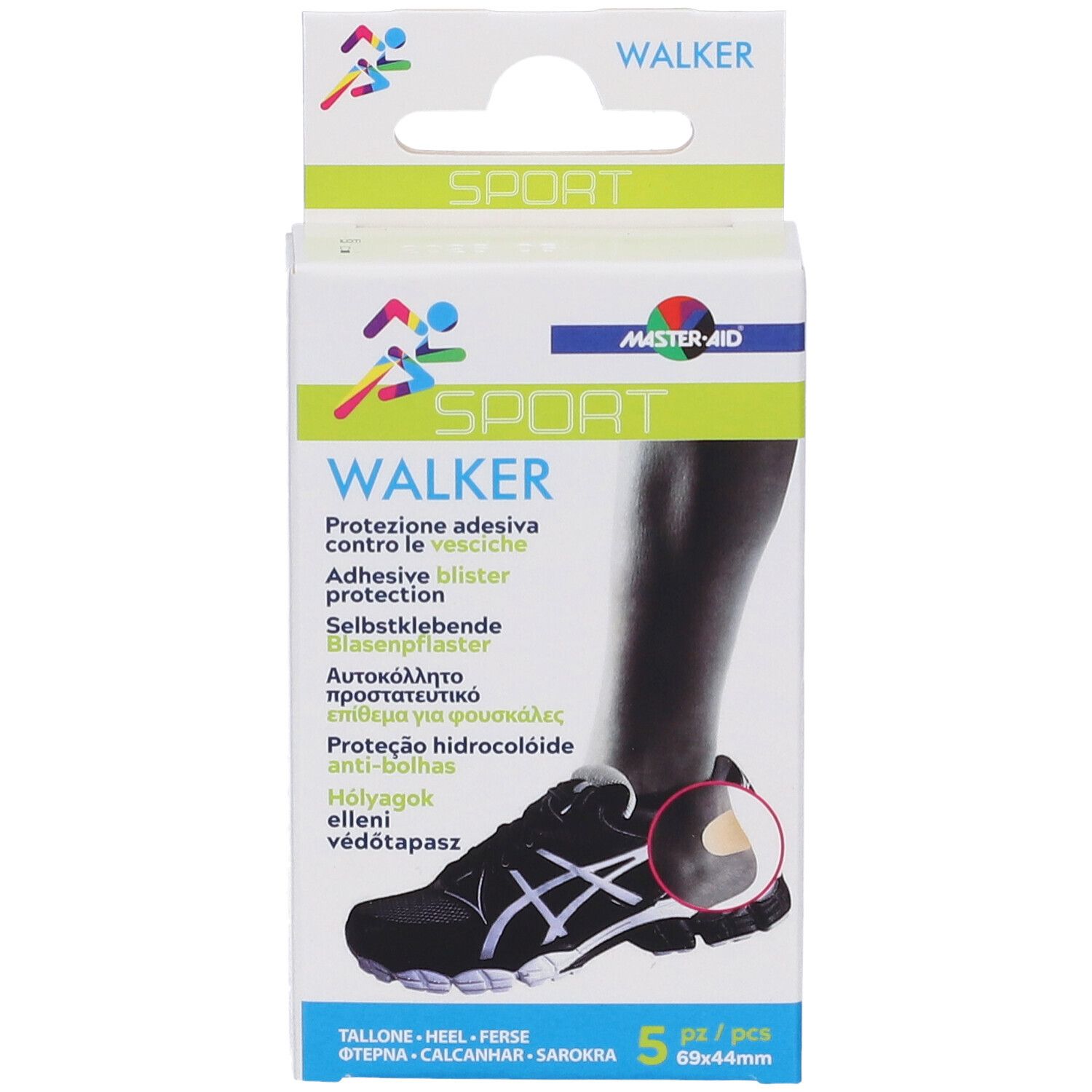 Confezione Master-Aid Sport Walker. Gamba con scarpa e cerotto. 5 pezzi, 69x44mm.