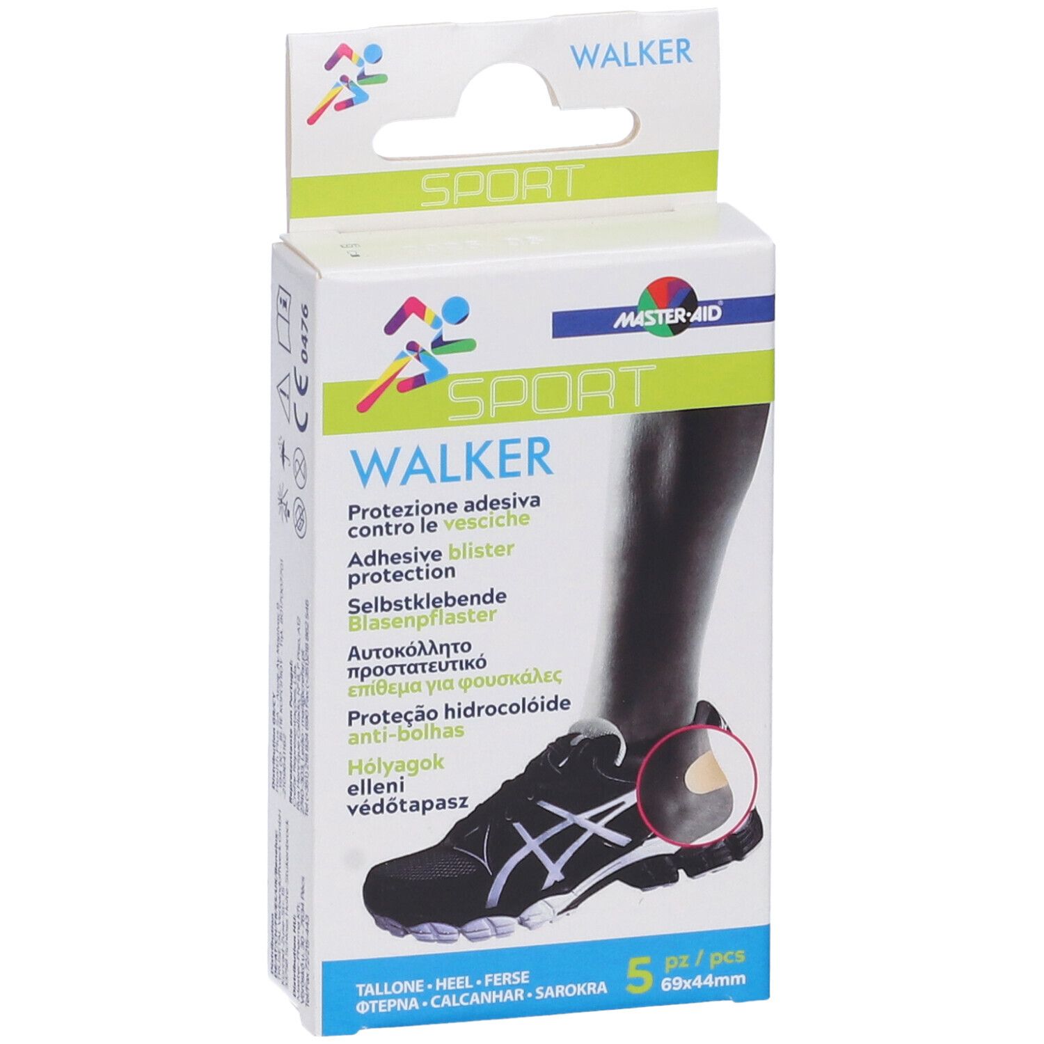 Confezione Master-Aid Sport Walker. Gamba con scarpa e cerotto. 5 pezzi, 69x44mm.