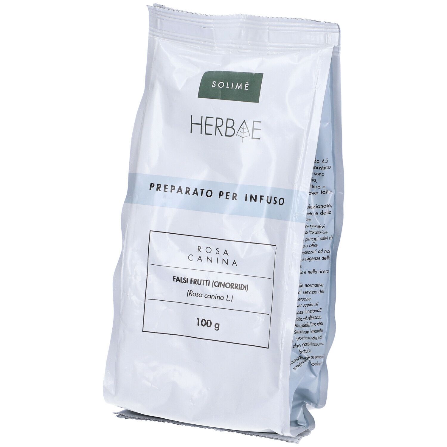Busta di Solime' Rosa Canina Cinorr S/Semi. Scritta: Herbae, Preparato per Infuso, Rosa Canina, Falsi Frutti (Cinooridi), 100 g.