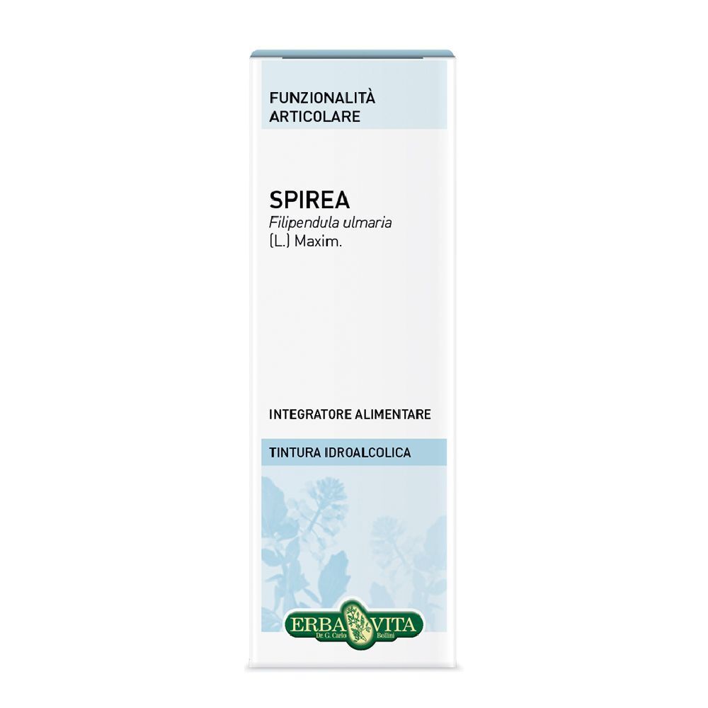 Confezione in cartone con nome e logo del prodotto. Testo: Funzionalità Articolare, Spirea, Integratore Alimentare.