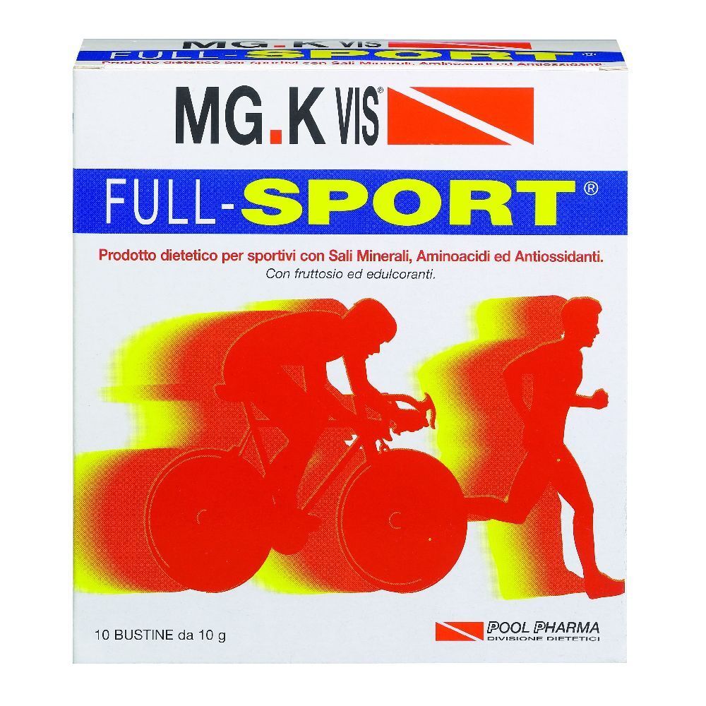 Confezione con nome del prodotto e illustrazioni sportive. Contiene 10 bustine da 10 g.