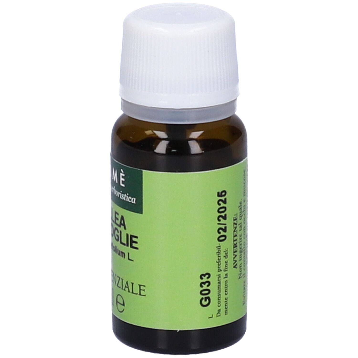 Flacone di vetro marrone con tappo bianco. Etichetta: Achillea Millefoglie Olio Essenziale 10 ml. Marchio: SOLIMÈ.