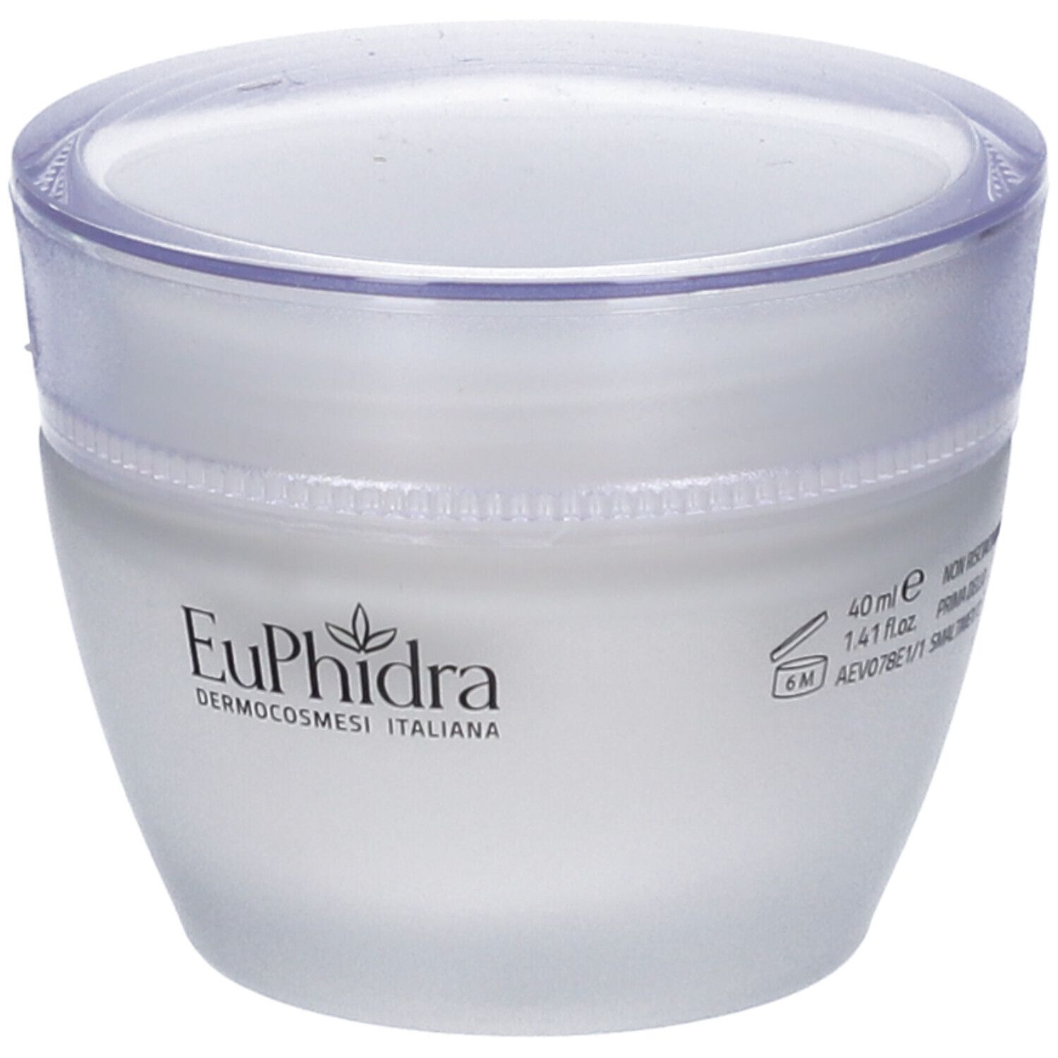 EuPhidra Tiegel mit schwarzem Logo und Aufschrift 'DERMOCOSMESI ITALIANA'.