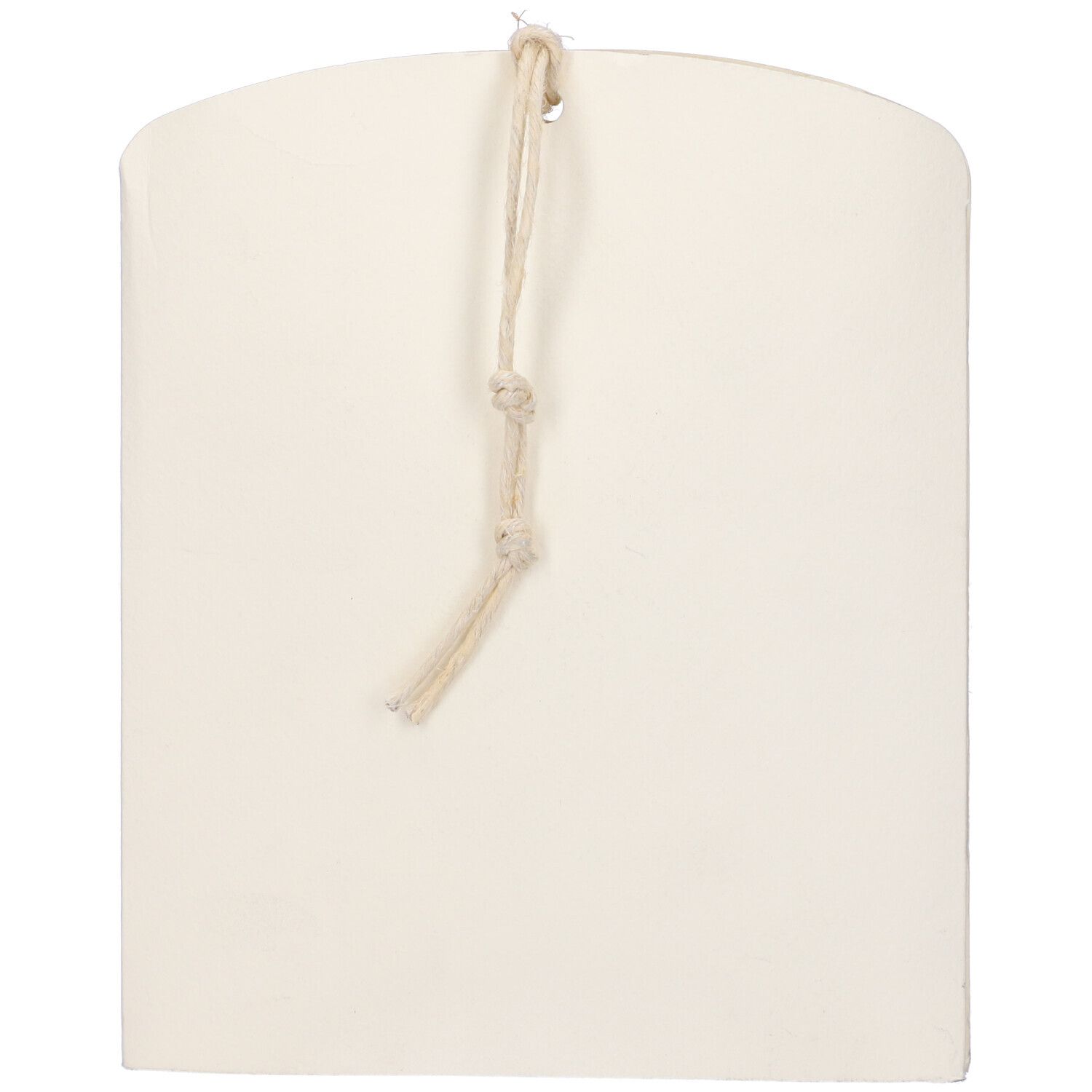 Confezione vuota color crema con cordino per appendere.