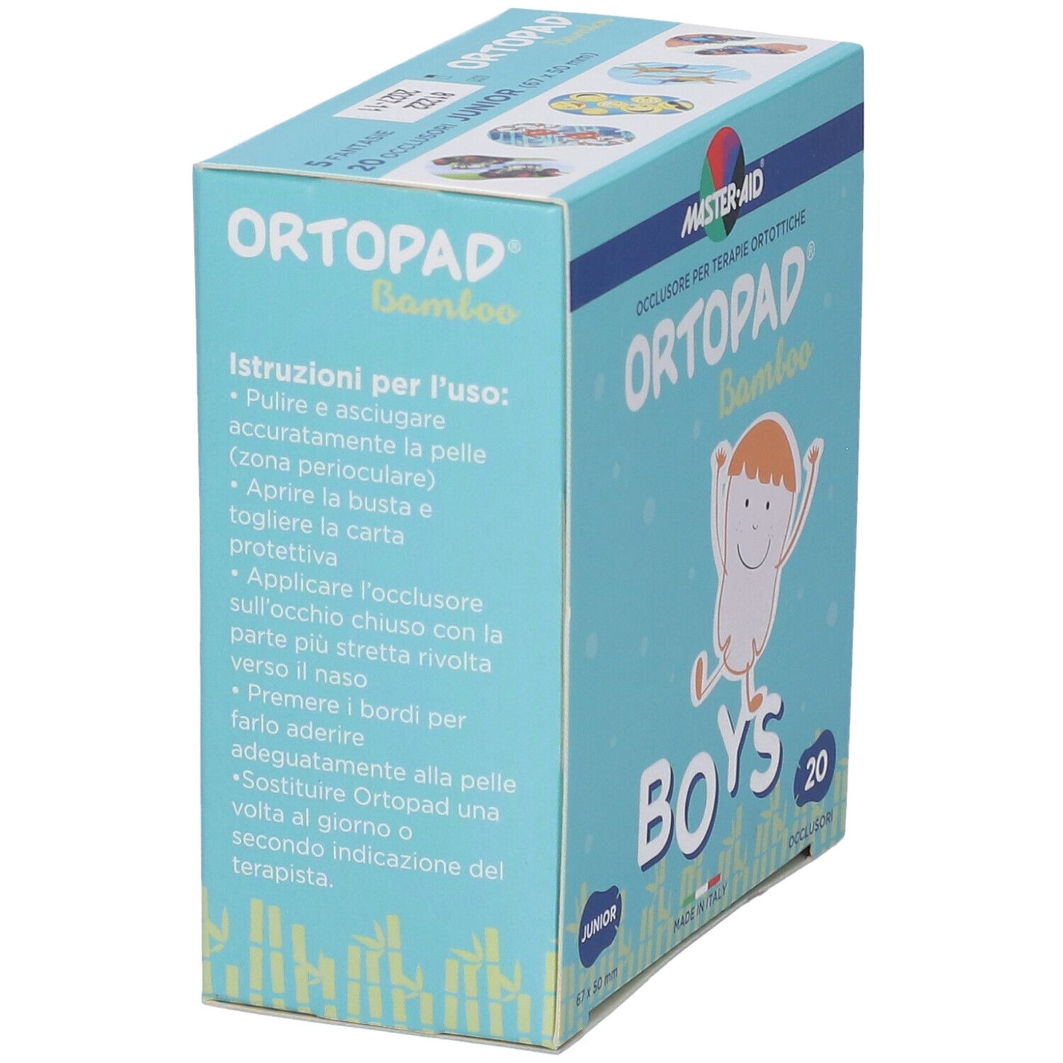 Verpackung Ortòpad Bamboo Junior Girls Okklusionspflaster, lila Karton mit Mädchenabbildung.