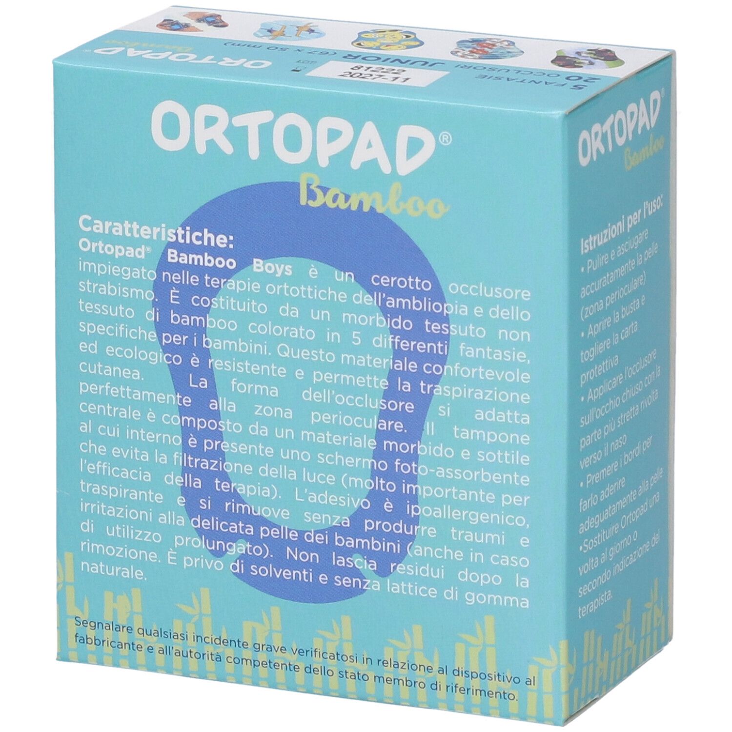 ORTOPAD Bambus Augenpflaster für Kinder, Motiv 'Boys', zur Abdeckung bei Amblyopie und Schielen.