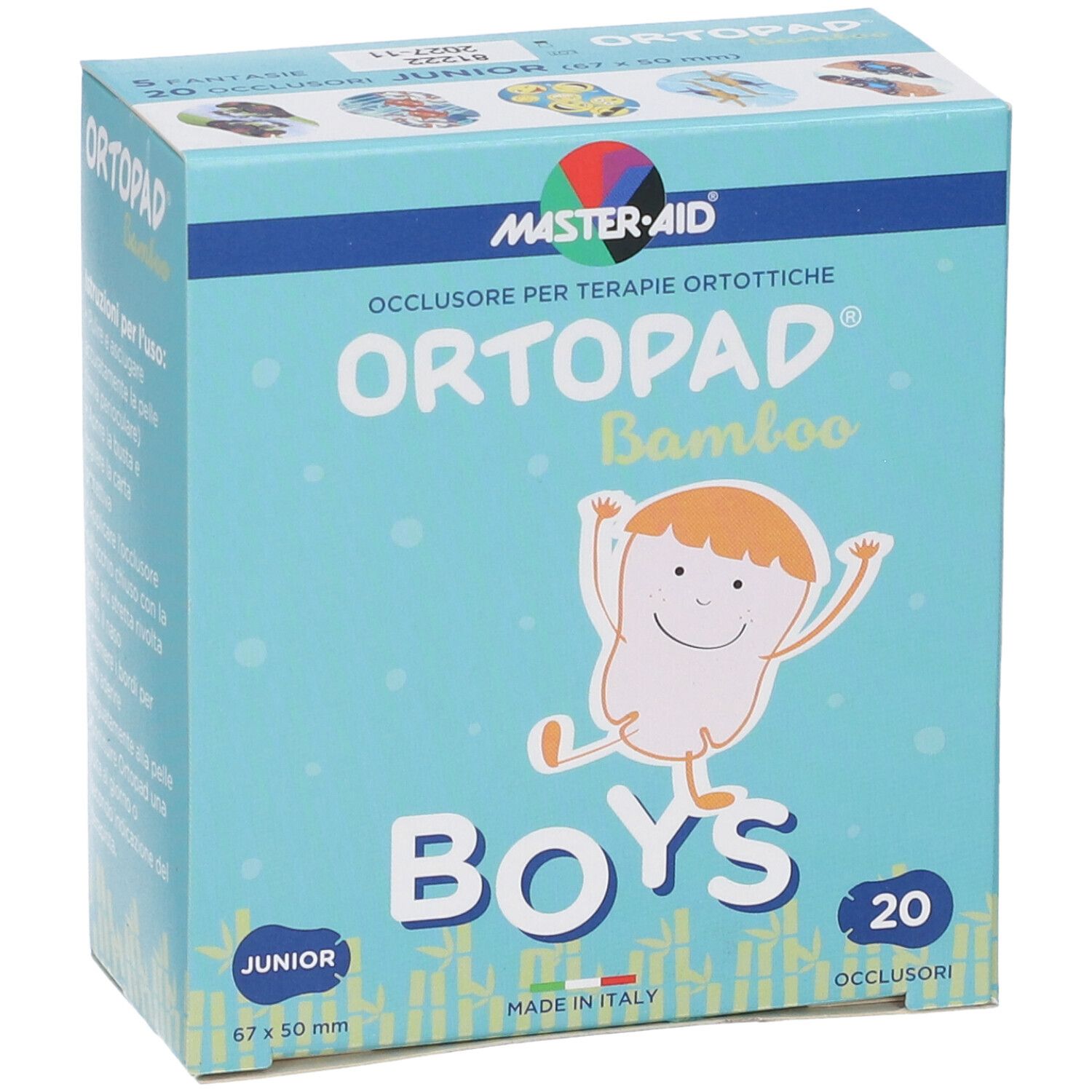 Ortopad Bamboo Boys, 20 Okklusionspflaster für Kinder, 67x50mm.