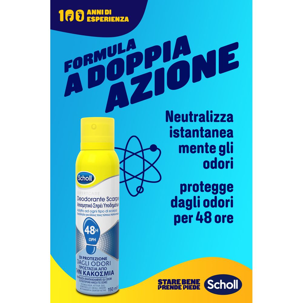 Poster pubblicitario con bomboletta gialla. Testo: Formula a doppia azione. Neutralizza istantaneamente gli odori, protegge 48 ore.