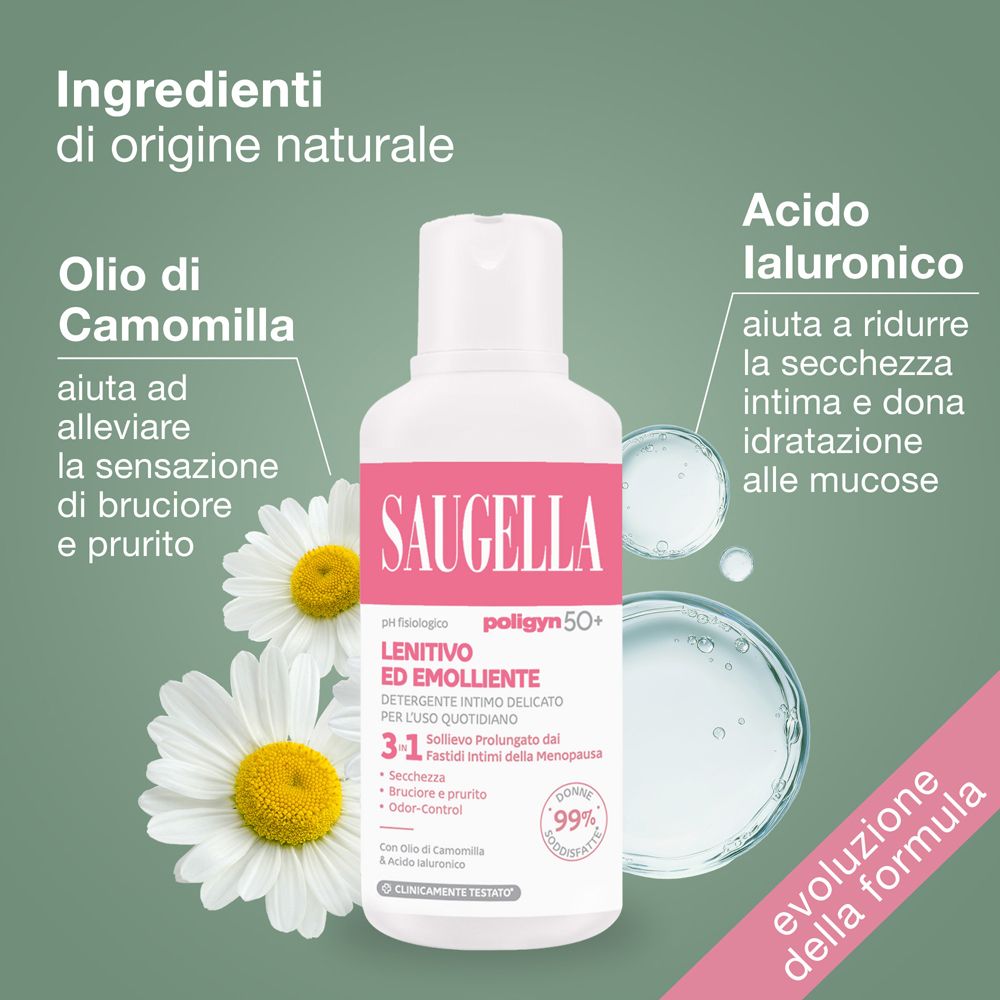 Saugella Intimwaschlotion mit Kamillenöl und Hyaluronsäure.