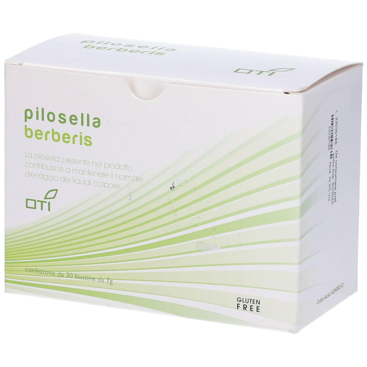 Scatola bianca con design verde. Nome del prodotto e logo visibili.