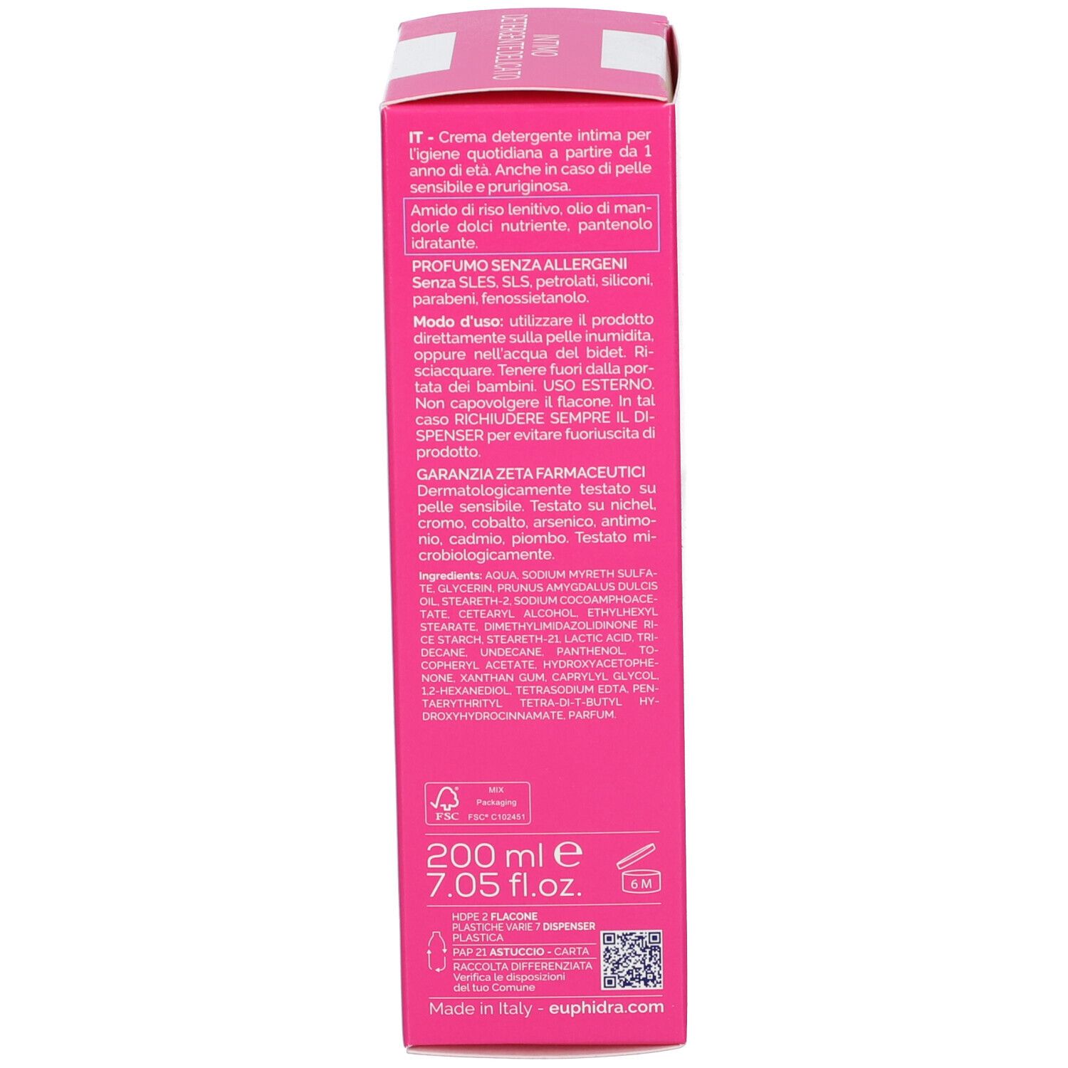 Rosa Schachtel mit Text und Produktinformationen. Enthält Informationen zu Inhaltsstoffen und Anwendung.