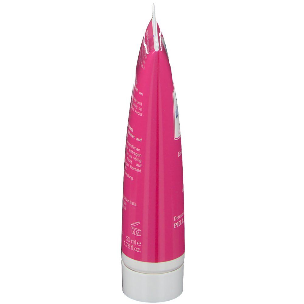 Tubo rosa, tappo bianco. Scritta: EuPhidra AmidoMio. Crema idratante. Lato.
