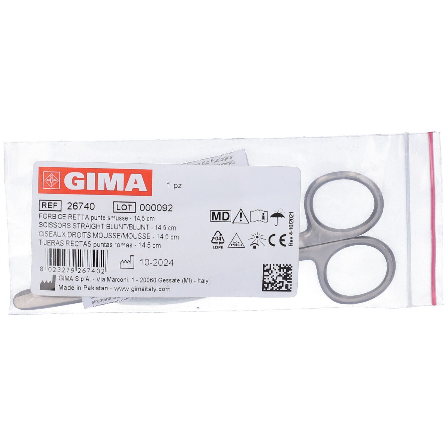 GIMA Forbice Retta Punte Smusse - 14,5 Cm