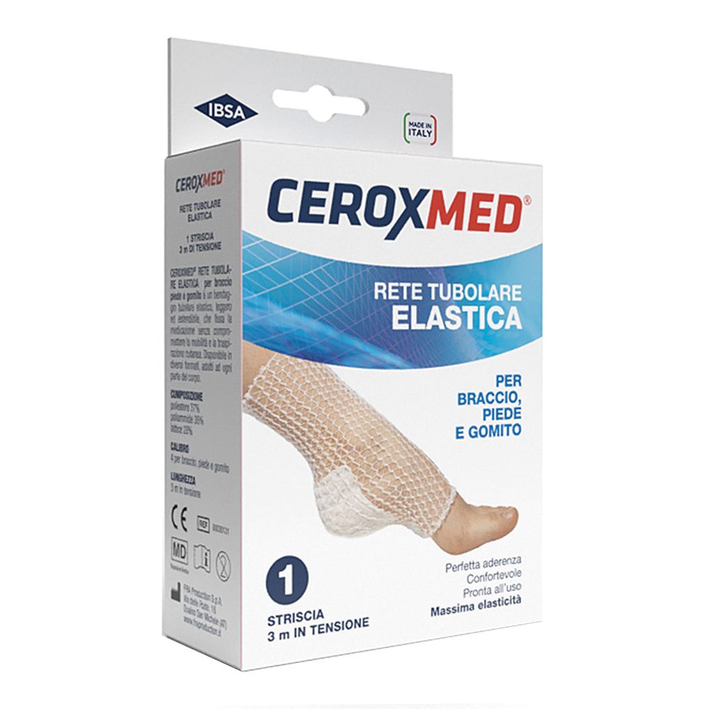 Confezione di Ceroxmed Rete Tubolare Elastica. Scritto: Rete Tubolare Elastica, per braccio, piede e gomito.