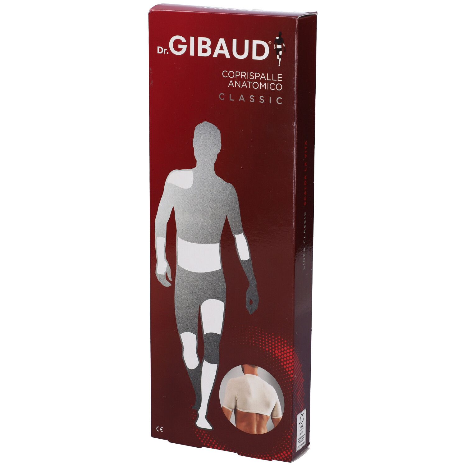 Scatola di Coprispalle Anatomico Classic Dr. Gibaud. Confezione rossa con immagine del prodotto e indicazione taglia.