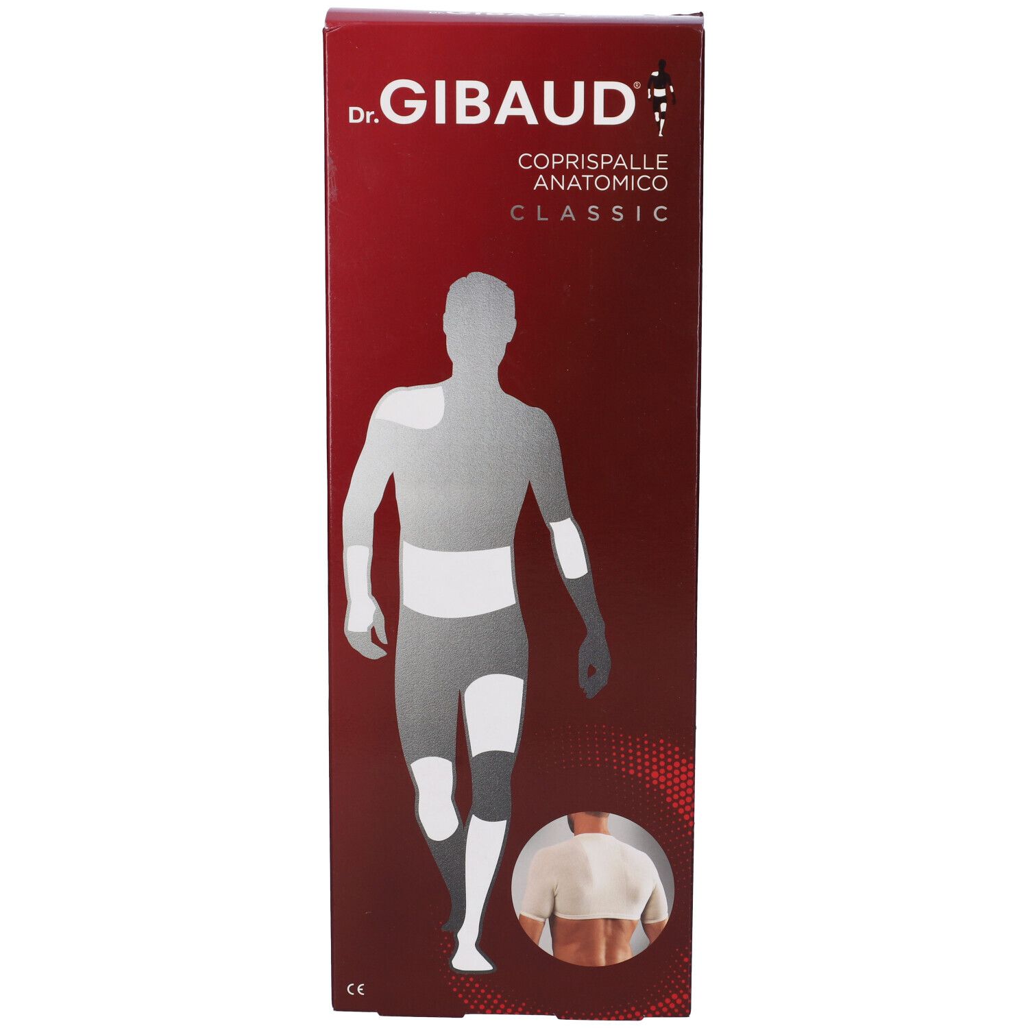 Scatola di Coprispalle Anatomico Classic Dr. Gibaud. Confezione rossa con immagine del prodotto e indicazione taglia.
