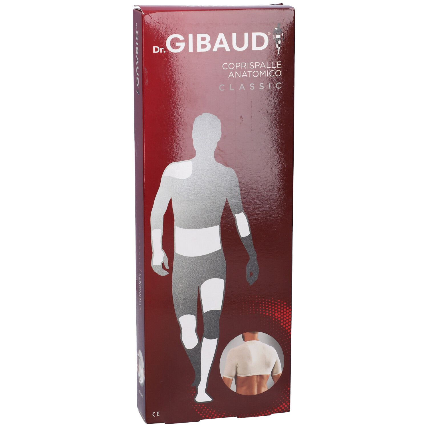 Scatola di Coprispalle Anatomico Classic Dr. Gibaud. Confezione rossa con immagine del prodotto e indicazione taglia.
