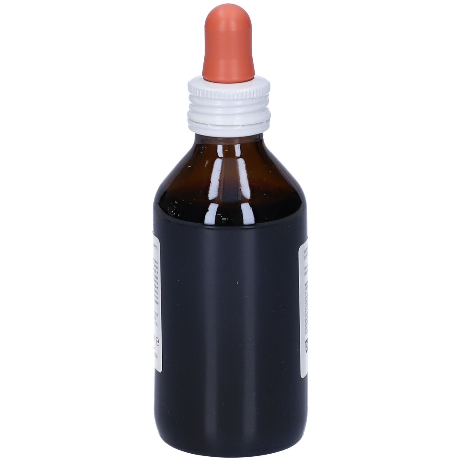 Flacone di vetro marrone con contagocce. Scritta: sinergico harpago. Etichetta con ingredienti e logo: KOS.