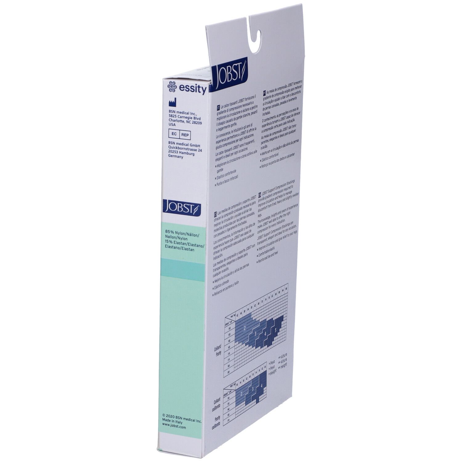 Lato confezione JOBST. Testo e logo. Informazioni produttore.
