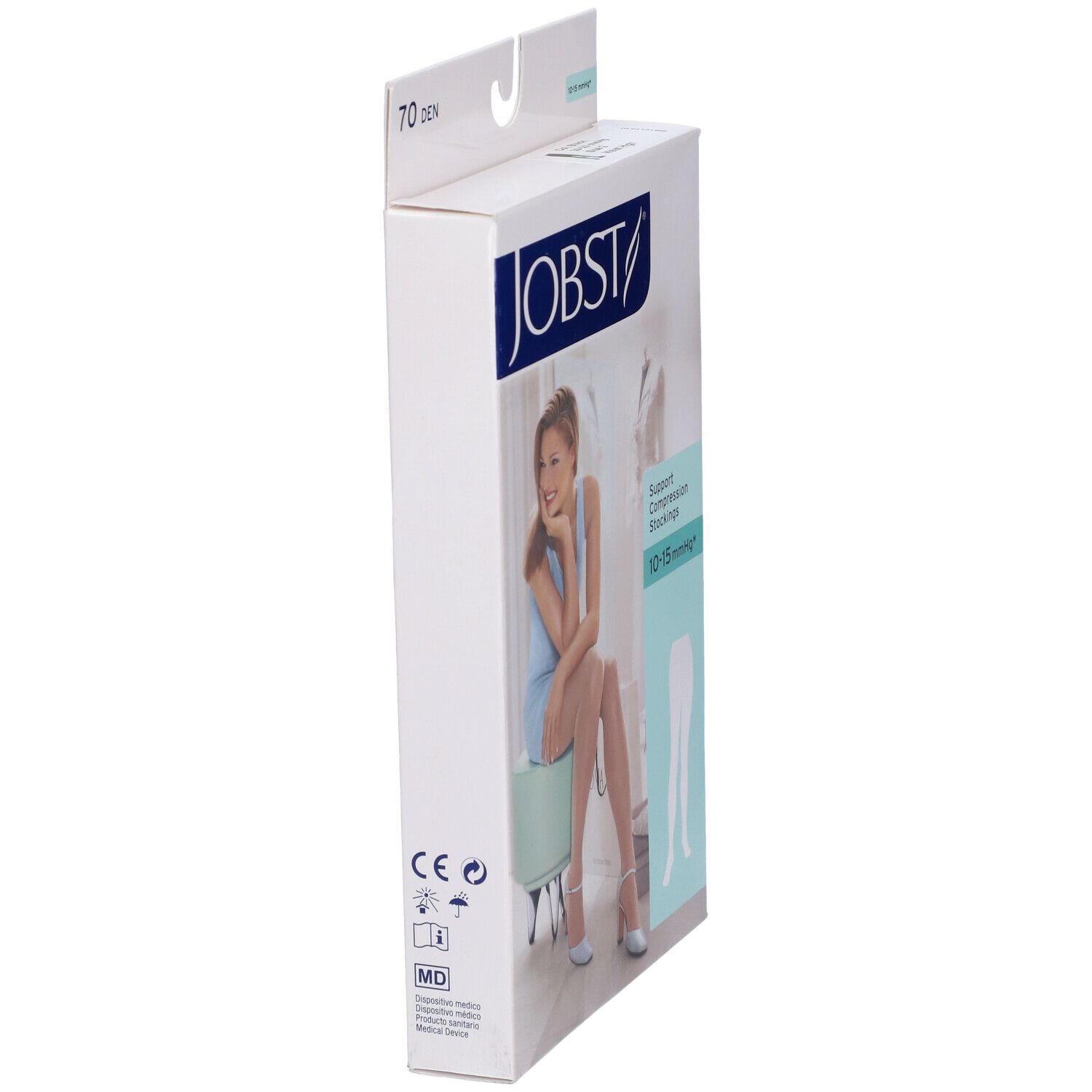 Jobst Collant Velato 70Den Noir Misura 2. Vista laterale della confezione con informazioni prodotto.