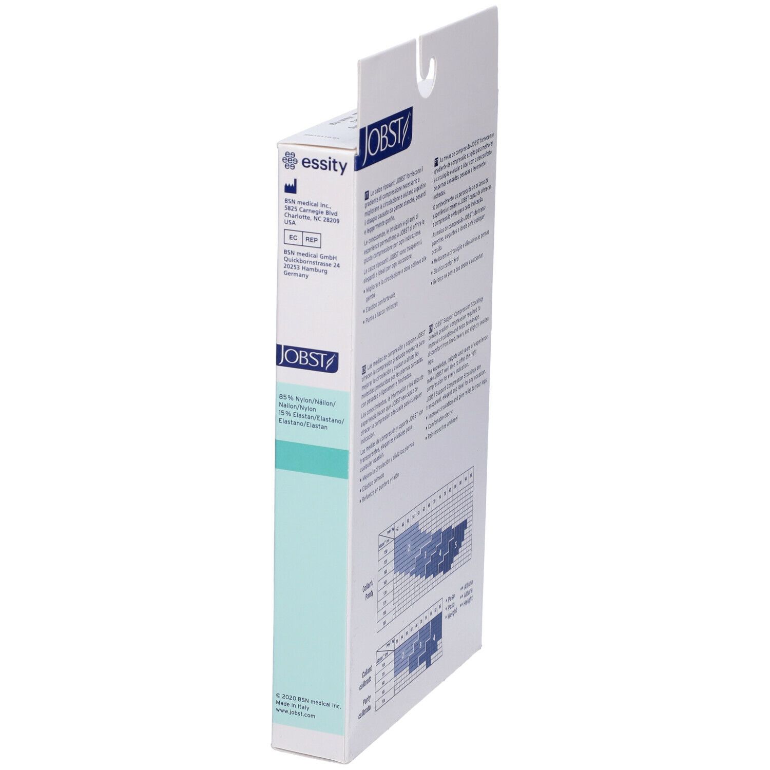 Jobst Collant Velato 70Den Noir Misura 2. Vista laterale della confezione con testo e tabella taglie.