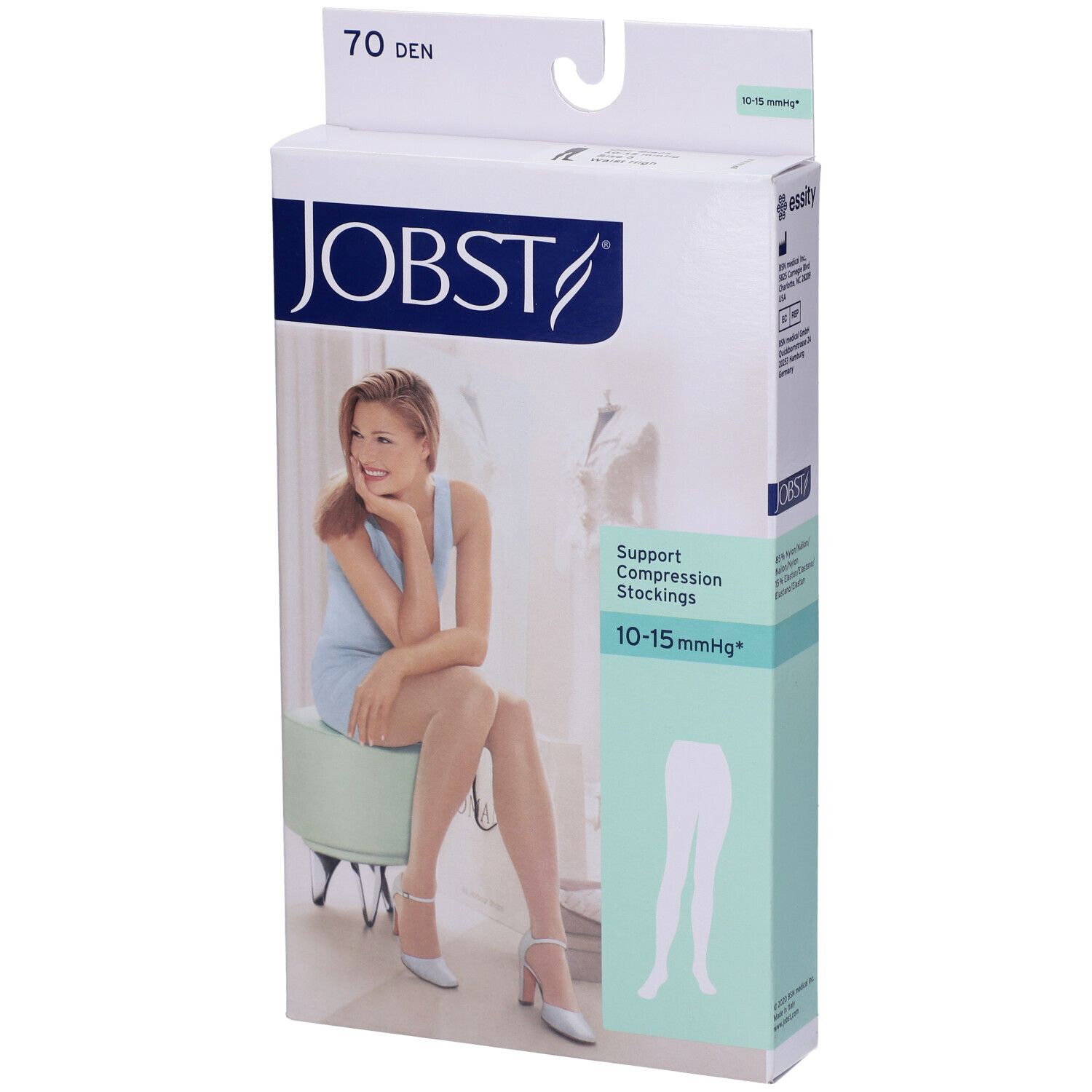 Jobst Collant Velato 70Den Noir Misura 5. Confezione calze, donna seduta. 70 denari, 10-15 mmHg.
