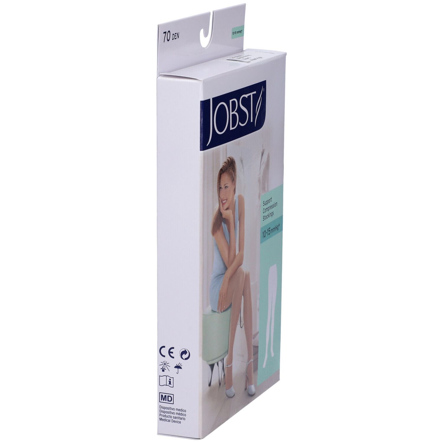 Jobst Collant Velato 70Den Noir Misura 5. Confezione, vista laterale. 70 denari, 10-15 mmHg, marchio CE.