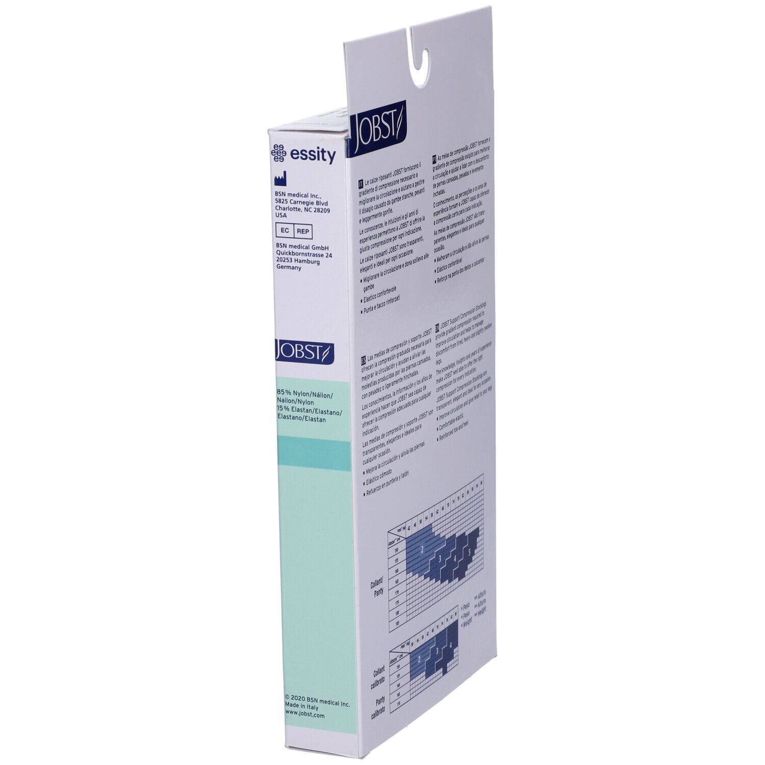 Jobst Collant Velato 70Den Noir Misura 5. Confezione, vista laterale. Informazioni, tabella taglie.