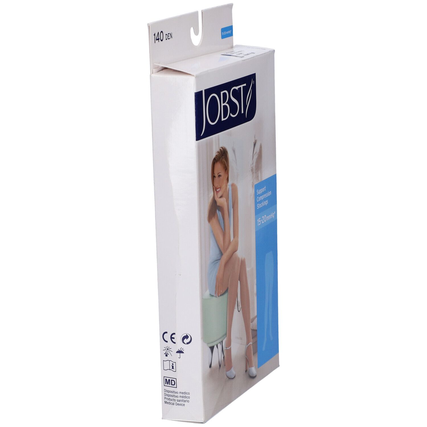 Jobst Collant Velato 140D Noir Misura 5. Vista laterale della confezione. Marchio CE e simboli.