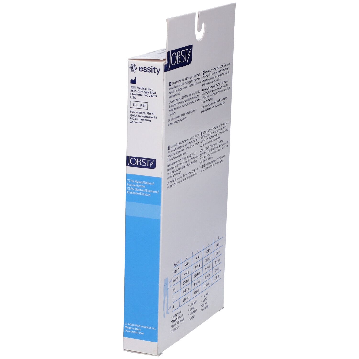 Jobst Collant Velato 140D Noir Misura 5. Vista laterale della confezione con testo e logo.