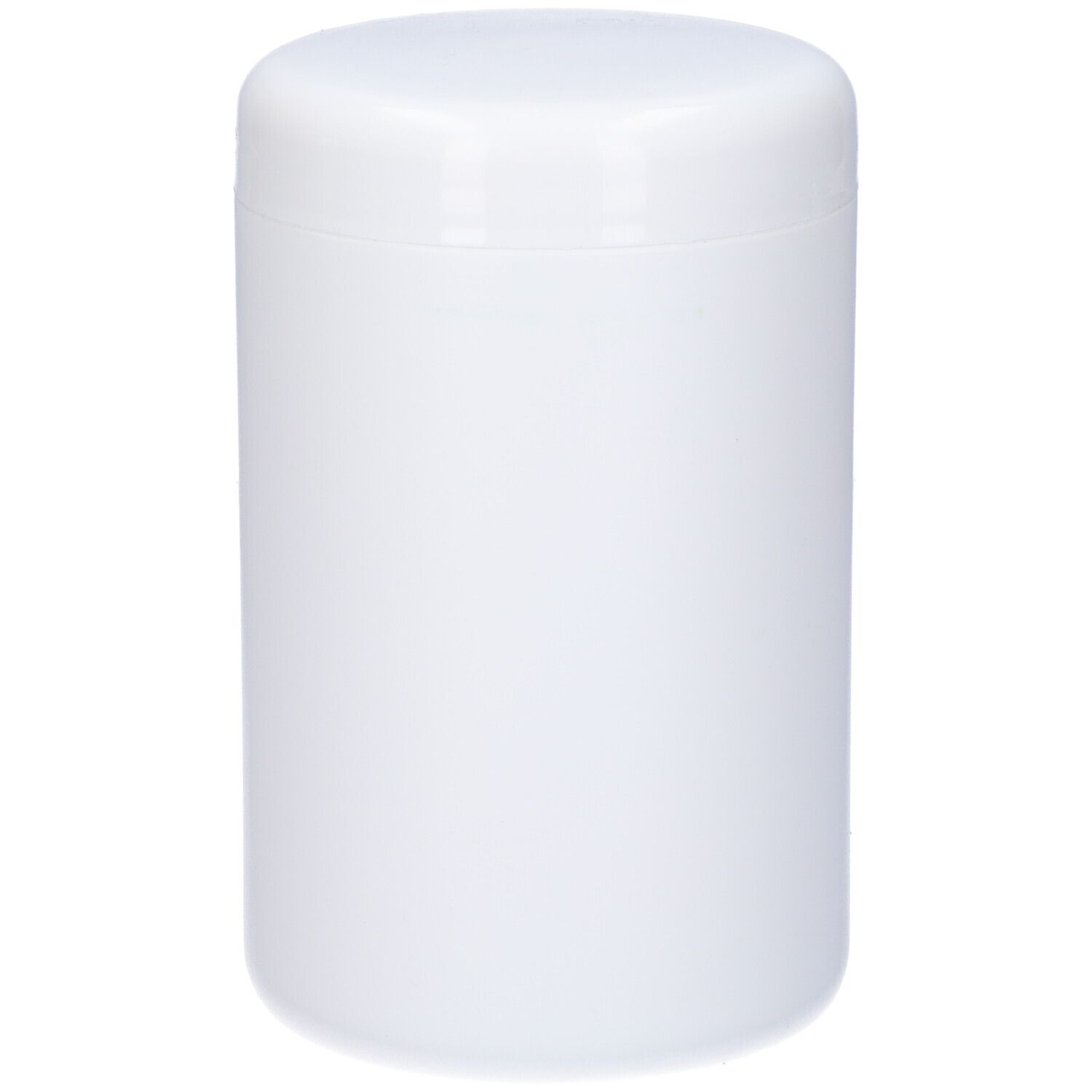 Contenitore cilindrico bianco con coperchio. Nessuna scritta visibile.