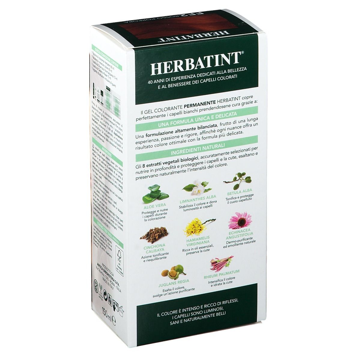 HERBATINT® FF2 Rouge-Violet. Dos de la boîte avec ingrédients et informations.