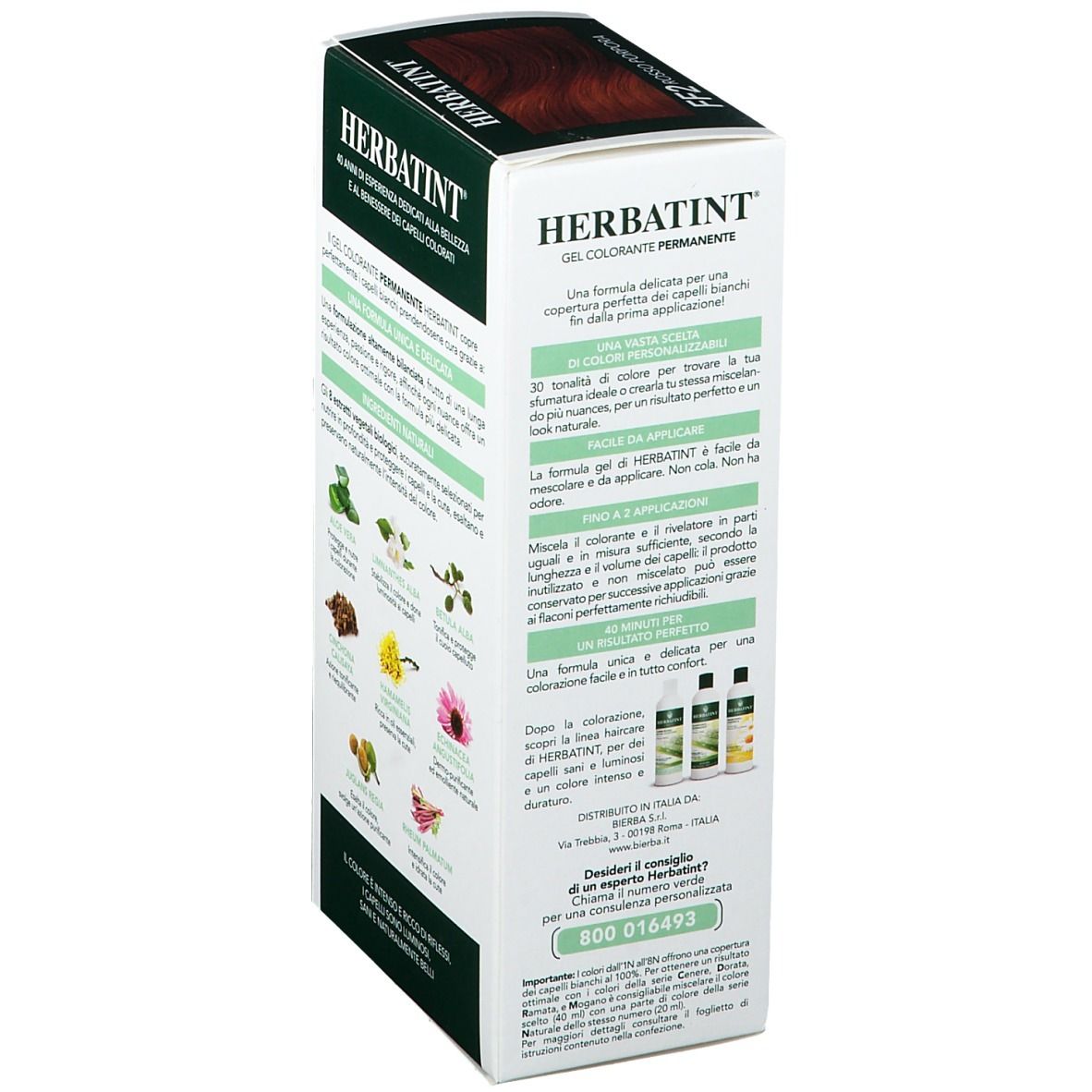 HERBATINT® FF2 Rouge-Violet. Gel colorant permanent. Boîte avec femme et cheveux rouges.