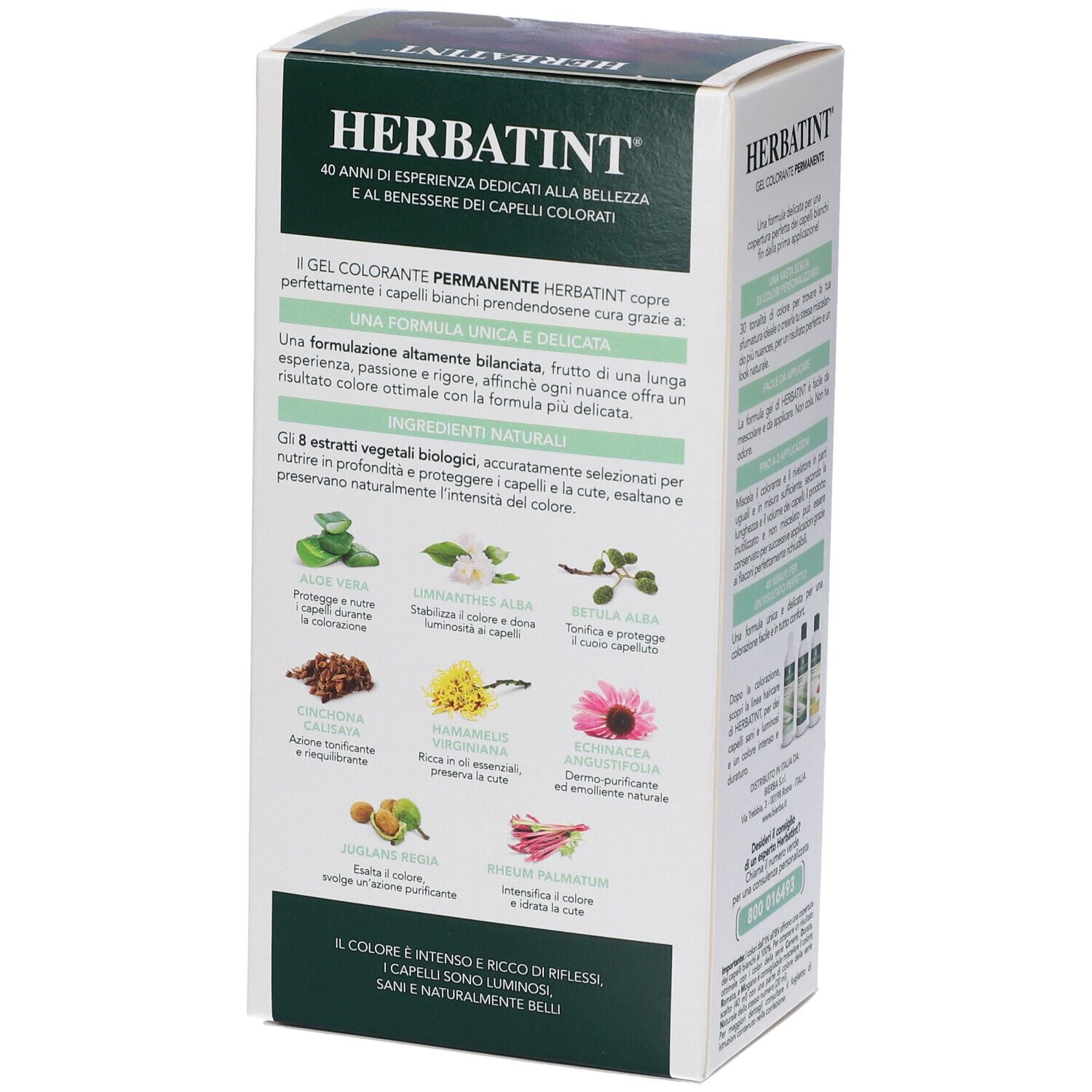 Retro confezione HERBATINT®. Ingredienti e istruzioni. 8 estratti vegetali illustrati. Gel colorante permanente.