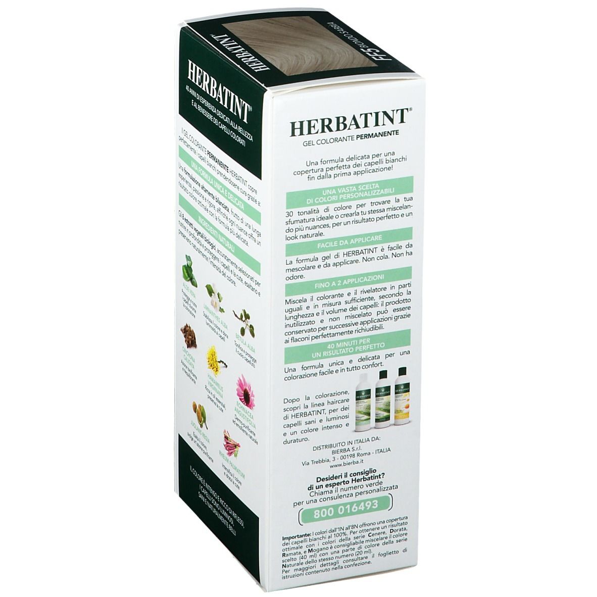 Retro della confezione HERBATINT® FF5 Blond. Informazioni sul prodotto e ingredienti. Testo: Gel Colorante Permanente.